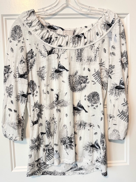 9-H15 Stcl Tops - OHS Anthropologie Woodland Animal Print Top Medium Fox Owl Bird Boho